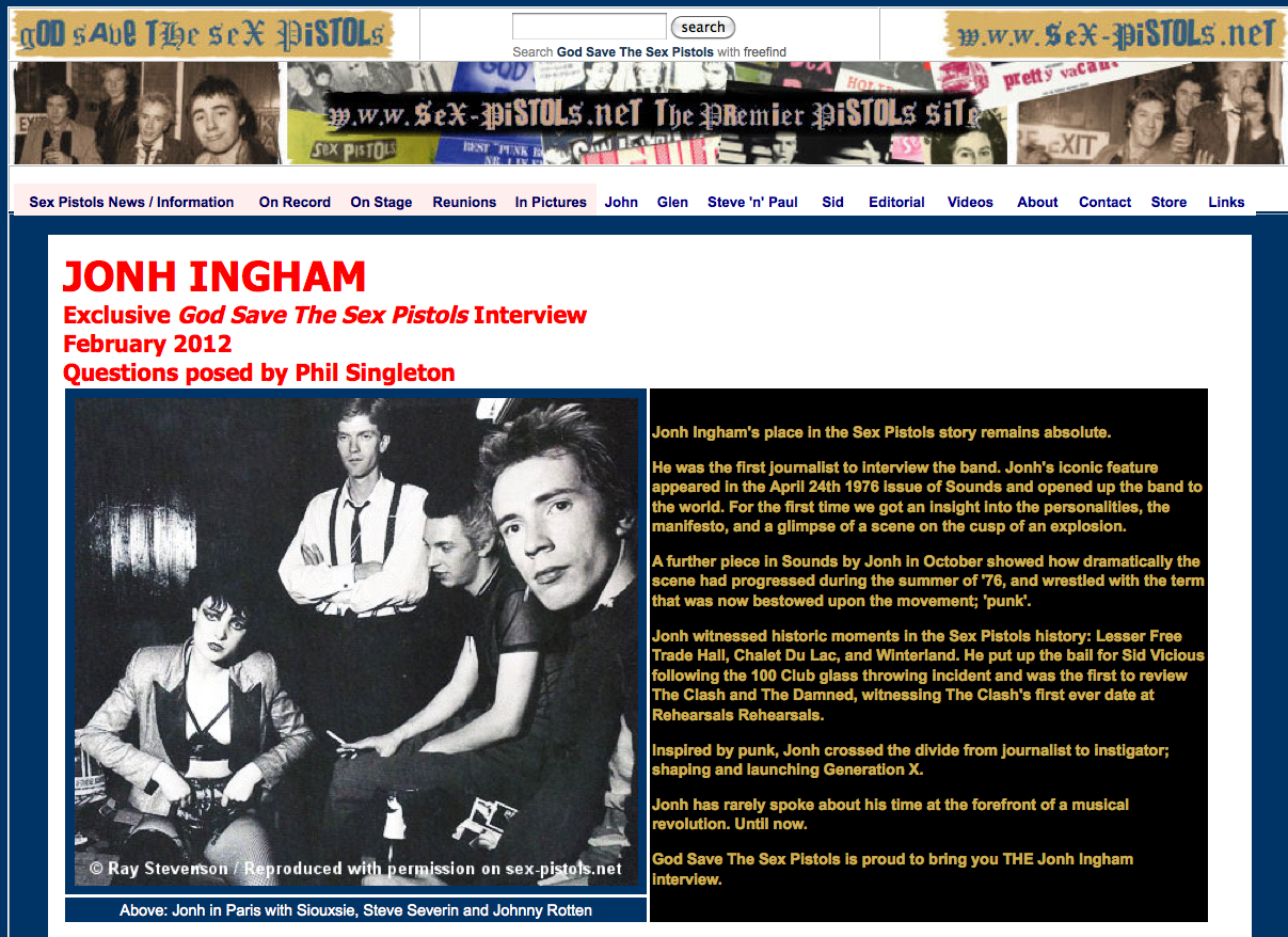 Jonh Ingham Interview on God Save The Sex Pistols